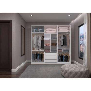 Imagem de Guarda Roupa Closet sem Portas 2 Peças, 3 Gavetas, 4 Cabideiros Branco Prime Luciane Móveis
