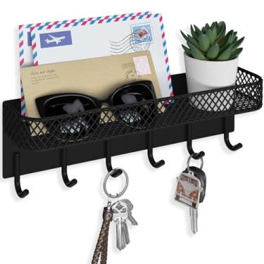 Imagem de Lwenki Porta-chaves para parede – Gancho decorativo de aço inoxidável com 6 ganchos para chapéus, bolsas, trelas – Porta-chaves com ferragens de montagem e guia (24,5 cm x 7 cm x 5,6 cm) (preto)