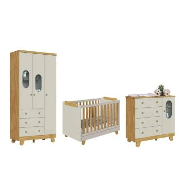 Imagem de Quarto Completo Bebe Moveis Peroba Pingo berço 4x1 MDF