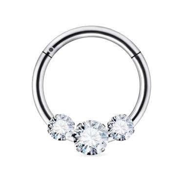 Imagem de Ruifan 20G 18G 16G Anéis de nariz de titânio para mulheres coroa quadrada CZ folha clicker articulado septo nariz anel lábio hélice cartilagem argola brinco daith torre concha corpo piercing joias