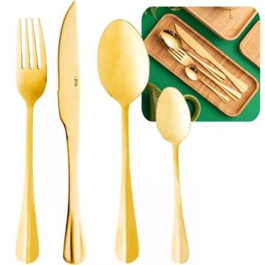 Imagem de Jogo de Talheres Faqueiro 24 Peças Dourado Inox Positano ... - LYOR, D