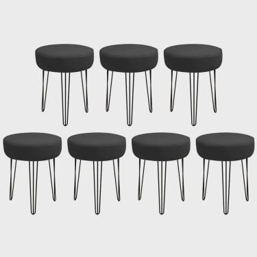 Imagem de Kit 07 Banquetas Puff Jullia Luxo 55cm Industrial Ferro Preto Corino Preto - Ahazzo Móveis