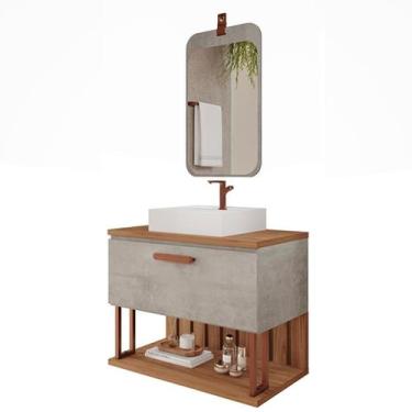 Imagem de Gabinete de Banheiro Duna 80 com Espelho Monet Cimento/Freijo - MGM