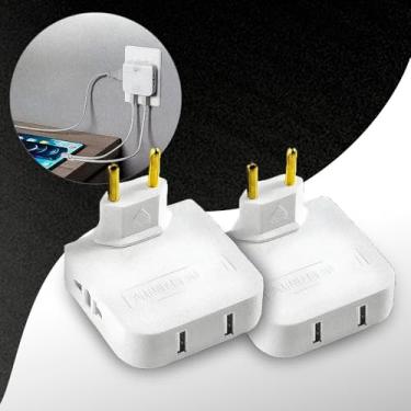 Imagem de Kit 2 Adaptador de Tomada T Articulado Com 2 Entradas 10A Benjamin Flexível com e 2 Entradas USB até 250v - Solução Prática e Compacta para Conectar Seus Dispositivos Eletrônicos