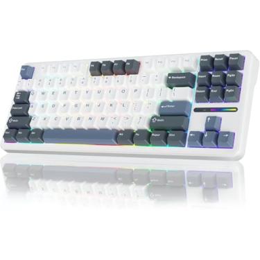 Imagem de Teclado mecânico sem fio F87, Teclados de jogos intercambiáveis quentes personalizados TKL de 75% com tampas PBT, Teclado cremoso retroiluminado RGB, 2.4GHz/USB-C/BT5.0