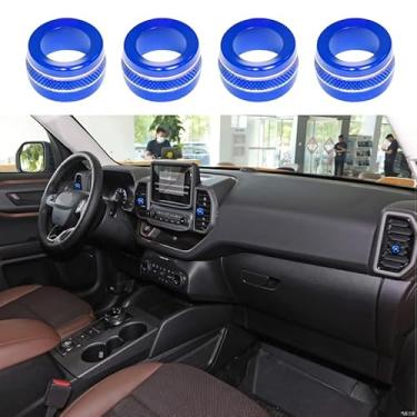 Imagem de BORUIEN Para Ford Bronco Sport 2021-2024 Ar Condicionado Dash Vent Switch Knob Cover Decor Trim 4 peças liga de alumínio (não para Bronco) (azul)