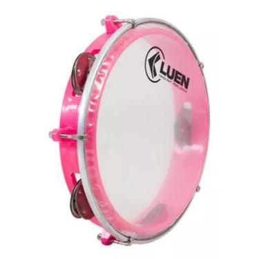 Imagem de Pandeiro Luen 8'' Junior Pele Cristal Abs Platinelas De Inox Cor Rosa