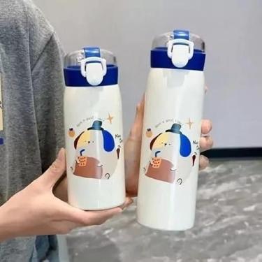 Imagem de Garrafa Térmica Infantil em Aço Inox com Canudo - Estampa Animais 350ml (Azul)