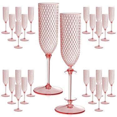 Imagem de Pacote com 24 taças de champanhe destacáveis, rosa, 2 peças, taças de champanhe descartáveis de 156 g de plástico inquebrável, copos de champanhe, copos de vinho, reutilizáveis, para casamento (48