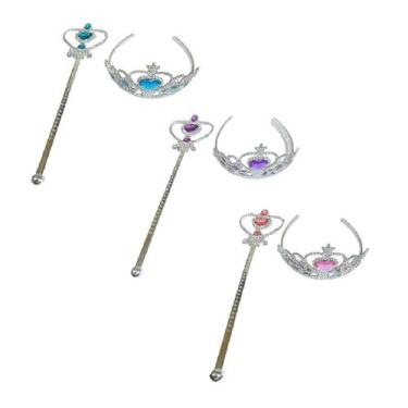 Imagem de Kit fantasia Princesas infantil 5 coroas tiara + 5 varinhas - Genérica