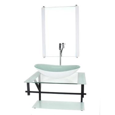 Imagem de Gabinete Vidro Banheiro 60Cm Ap Cuba Oval Branco Torneira - Cubas E Ga