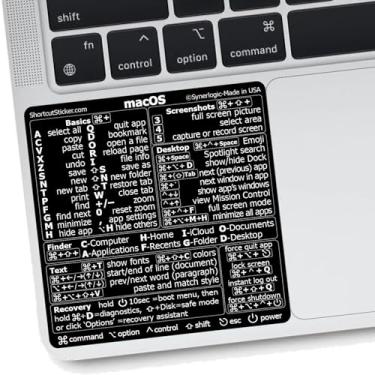 Imagem de Adesivo de atalhos Synerlogic para Mac OS | Adesivos de teclado para macOS | Folha de dicas de vinil laminado sem resíduos para MacBook para laptop | Atalhos do MacBook 2025 (preto)