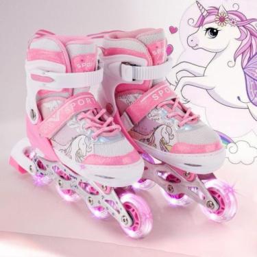 Imagem de Patins Roller Reto De 4 Rodas Infantil Meninos Com Led Patins Inline M