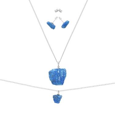 Imagem de Colar + brincos + tornozeleira pedra natural Lápis Lazúli