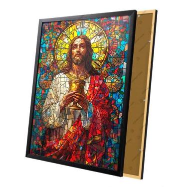 Imagem de Quadro Jesus Cristo Cálice Abstrato Colorido Moldura e Vidro - Complet