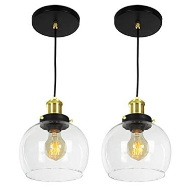 Imagem de kit 2 Lustre Pendente Château Bola Media Vidro Preto c/Gold