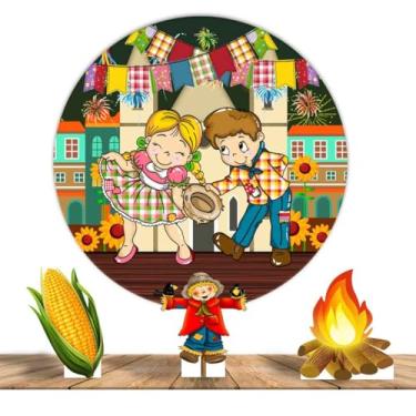 Imagem de Painel Redondo 1,50m + 03 Totens Display MDF 25cm Festa Junina (PD-FJN0004)