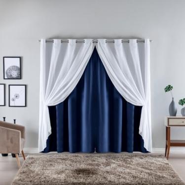 Imagem de Cortina com Voil Sala ou Quarto Fina 3,00m x 2,50m Microfibra 170 Fios Cores Vivas (AZUL MARINHO)