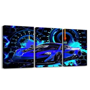 Imagem de Feelyou Pintura de parede infantil azul carro de corrida decoração de parede carro esportivo velocidade arte de parede para sala de estar quarto meninos meninas carro corrida pintura de parede