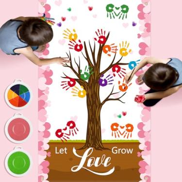 Imagem de Yeaqee Pôster de artesanato com impressão à mão de 130 x 81 cm, com 3 peças de almofadas de tinta grandes, decorações para o dia dos namorados, pôster de atividades para quadro de avisos, jogo dos