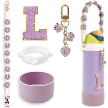 Imagem de Conjunto de monograma fofo de bota de silicone compatível com garrafa de água Owala 1,134 g - Acessórios perfeitos para Owala Tumbler, Owala Free Sip, Pink Owala, Black Owala, copo de café owala (roxo