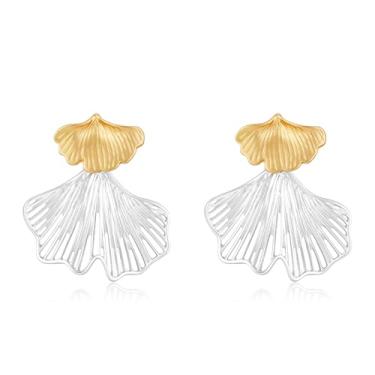 Imagem de AOLIMI Brincos femininos com pingente de folha de ginkgo de ouro e prata, boho, planta boho, dois tons, joias modernas, Medium, Zinco, Sem pedra preciosa