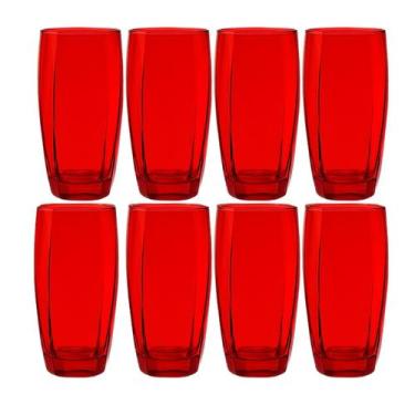 Imagem de Jogo de Copos Vidro Florida 370ml Vermelho Suco Agua - 8Un - CRISTAR