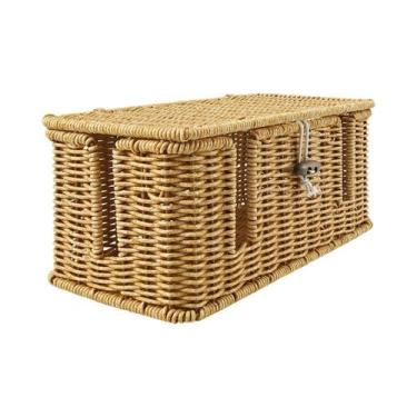 Imagem de Caixa Organizadora De Cabos Estilo Rattan Para Mesa, Escritório, Caixa