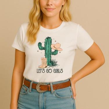 Imagem de T-shirt Algodão Feminina Estamp Let's Go Cacto Verde Linda Minimalista