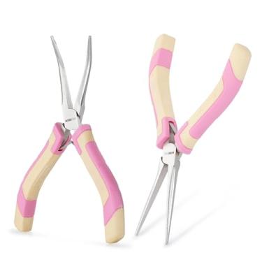 Imagem de WISEPRO Conjunto de 2 peças de mini alicates de ponta de agulha, alicate de nariz longo reto e dobrado com alças confortáveis, alicate pequeno de ponta de agulha para fabricação de joias, artesanato