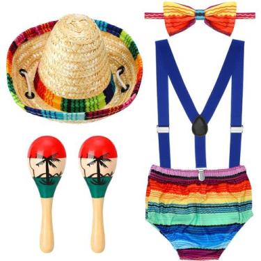 Imagem de Roupa de bebê mexicana de 1º aniversário de Geyoga com Rattle & Shaker