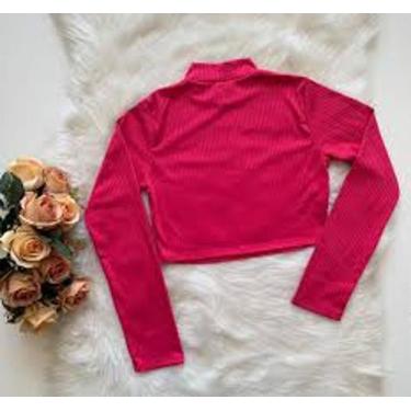 Imagem de Cropped feminino gola alta manga longa básico malha canelada moça - Fi