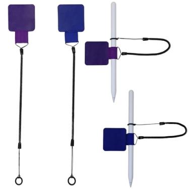 Imagem de Mini Skater Cordão elástico de plástico com anel de silicone e suporte para caneta para amarrar a caneta Stylus ao tablet de desenho, conjunto com 4 (azul marinho e roxo)