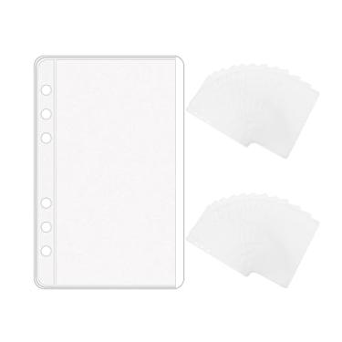 Imagem de 24 peças de envelopes para fichário A6 sem zíper, mangas soltas para fichário de folhas de PVC, 6 furos para 6 anéis, organizador de fichário A6, fotos, cartões, notas (A6 bolsos para fichário, 24 peças)