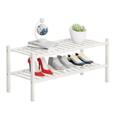 Imagem de Buymoth Organizador de armazenamento de sapatos de bambu de 2 níveis para armário, organizador multifuncional empilhável de prateleira de sapatos para espaços pequenos, entrada, corredor, banheiro 68