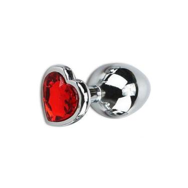 Imagem de Plug Anal em Aço Inoxidável com Cristal Coração Vermelho, 9cm, Base em Formato de Coração