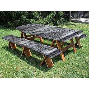 Imagem de Capa de toalha de mesa de piquenique e banco de madeira, estampa de textura de prancha de madeira, para Natal, festas, piqueniques, 76 x 182 cm