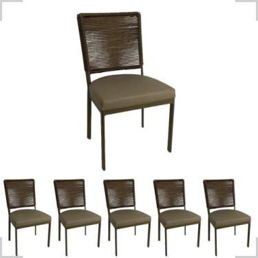 Imagem de Jogo 6 Cadeiras De Alumínio Corda Sintética Assento 50cm Alt Marrom - 