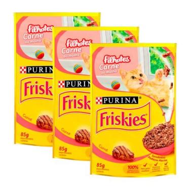 Imagem de Kit 3 Ração Úmida para Gatos Friskies Filhotes Sabor Carne ao Molho em