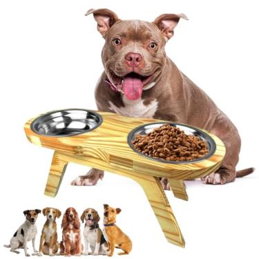 Imagem de Bebedouro Comedouro Arredondado Elevado Alto, Cachorro M, Duplo em Madeira Natural com Tigelas em Inox, Elegante e Resistente, Ração Água, Tamanho Médio