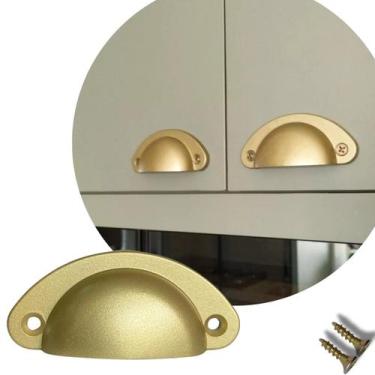 Imagem de Kit 12 Puxador Concha Dourado P/ Gavetas Armários Móveis - Compras Fác