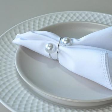 Imagem de Kit 4 Anéis Para Guardanapos Pérola Duas Voltas - Argola Metal (Prata, Pequeno)