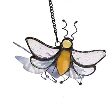 Imagem de HUIMEIJU Pendente Decorativo De Vitral Em Forma Abelha Para Janela/Tiffany, Presentes Aniversário Colegas Classe, Colegas, Família, Crianças, Pingentes Carro, Decorações Jardim