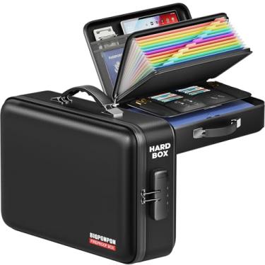 Imagem de BigPonPon Caixa de documentos à prova de fogo, capa rígida, altamente resistente a chamas, à prova de fogo, organizador de arquivos à prova d'água com trava, seguro para incêndio portátil para