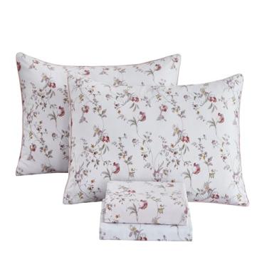 Imagem de FADFAY Jogo de lençol casal, rústico, floral, botânico, luxuoso, 100% algodão egípcio, macio, respirável para todas as estações, decoração de quarto com bolso profundo de 17,7, lençol com elástico