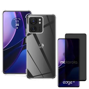 Imagem de Capa Capinha Anti Impacto + Película Privacidade 3D Para Moto Edge 40 Tela De 6,55 Polegadas - (Bluepink)