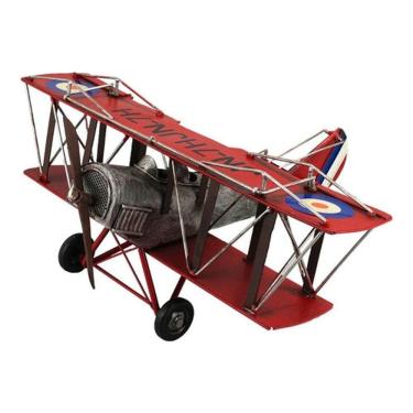 Imagem de Enfeite Retrô Avião Antigo Vermelho De Hélice - 45cm