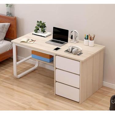 Imagem de Mesa De Computador Moderna E Simples Grande Mesa De Escrita De Estudo Com Armazenamento E Prateleiras Armário Mesa De Perna De Metal Para Escritório Em Casa, White, 100x50x73.5cm(39x19x28in)