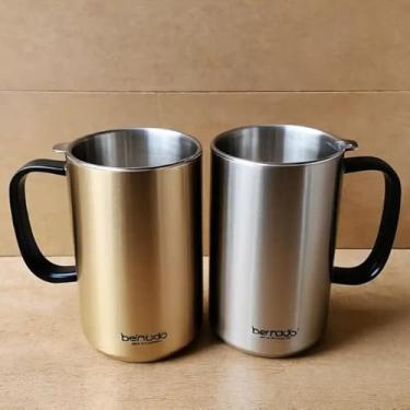 Imagem de Caneca Térmica Parede Dupla em Aço Inox Bege 1000ml com Canudo - Estilo Liso