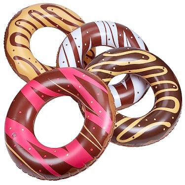 Imagem de Playbees Boias De Piscina Chocolate Donut - Pacote Com 4 Infláveis 20" Tema Para Crianças, Brinquedo Aquático Divertido Festas E Decorações Verão